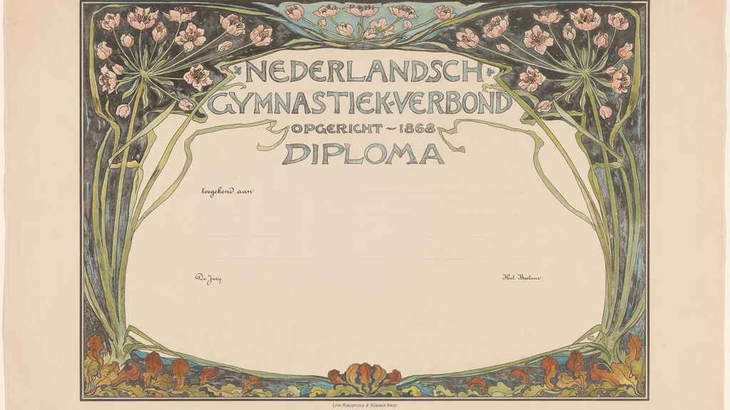 An ornate early twentieth-century diploma with a blank name line